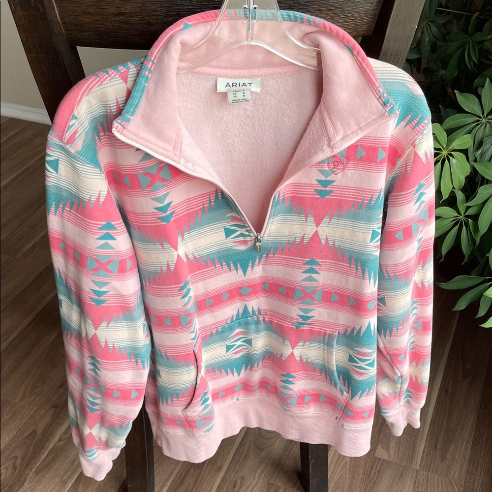 Ariat Pink and Teal Geometric Half-Zip Pullover